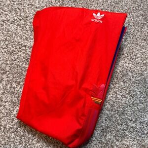 Adidas Men's Small Track Pants Red Colorful Trefoil Logo‎ Stripes